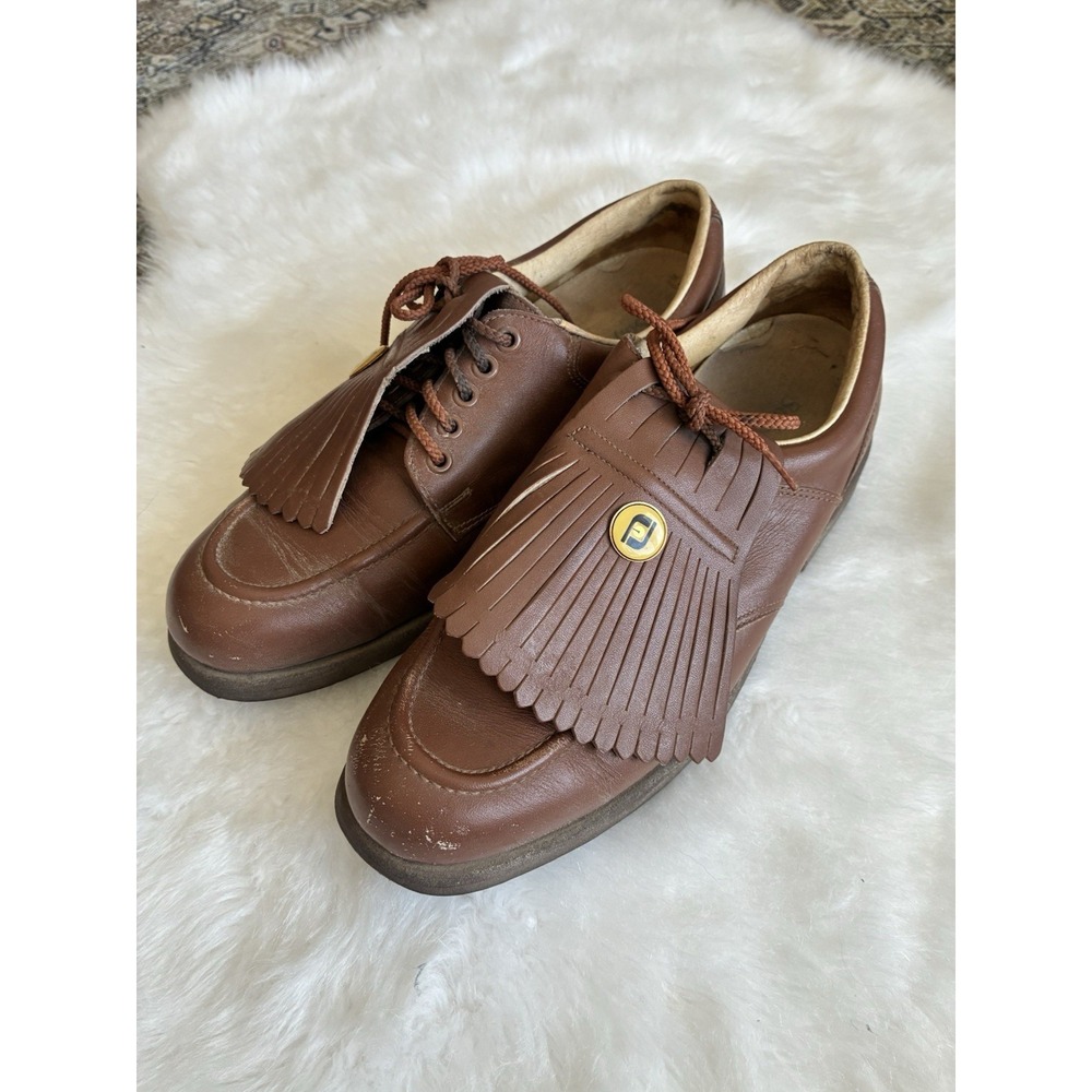 VTG Golf Shoes Foot Joys Soft Joys‎ II Sz 7.5 Brown Leather Metal Spike Kiltie